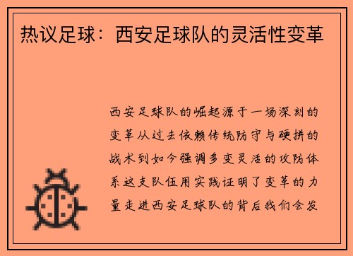 热议足球：西安足球队的灵活性变革